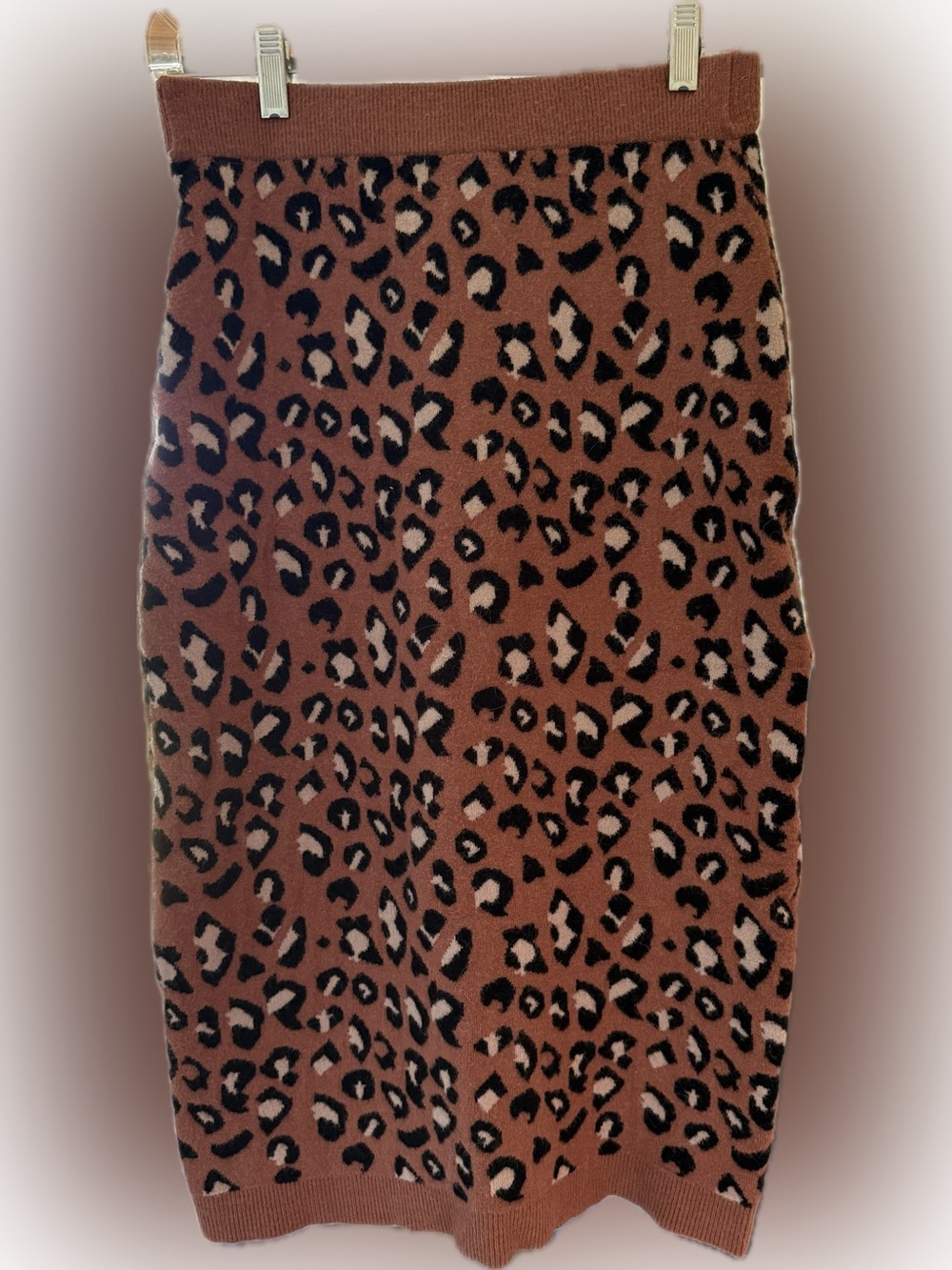 HALOGEN BROWN LEOPARD KNIT MAXI SKIRT SMALL
